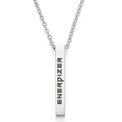 Halskette mit lasergraviertem Enerdizer Pendent aus Edelstahl / Vertikal-Anhänger hochpoliert