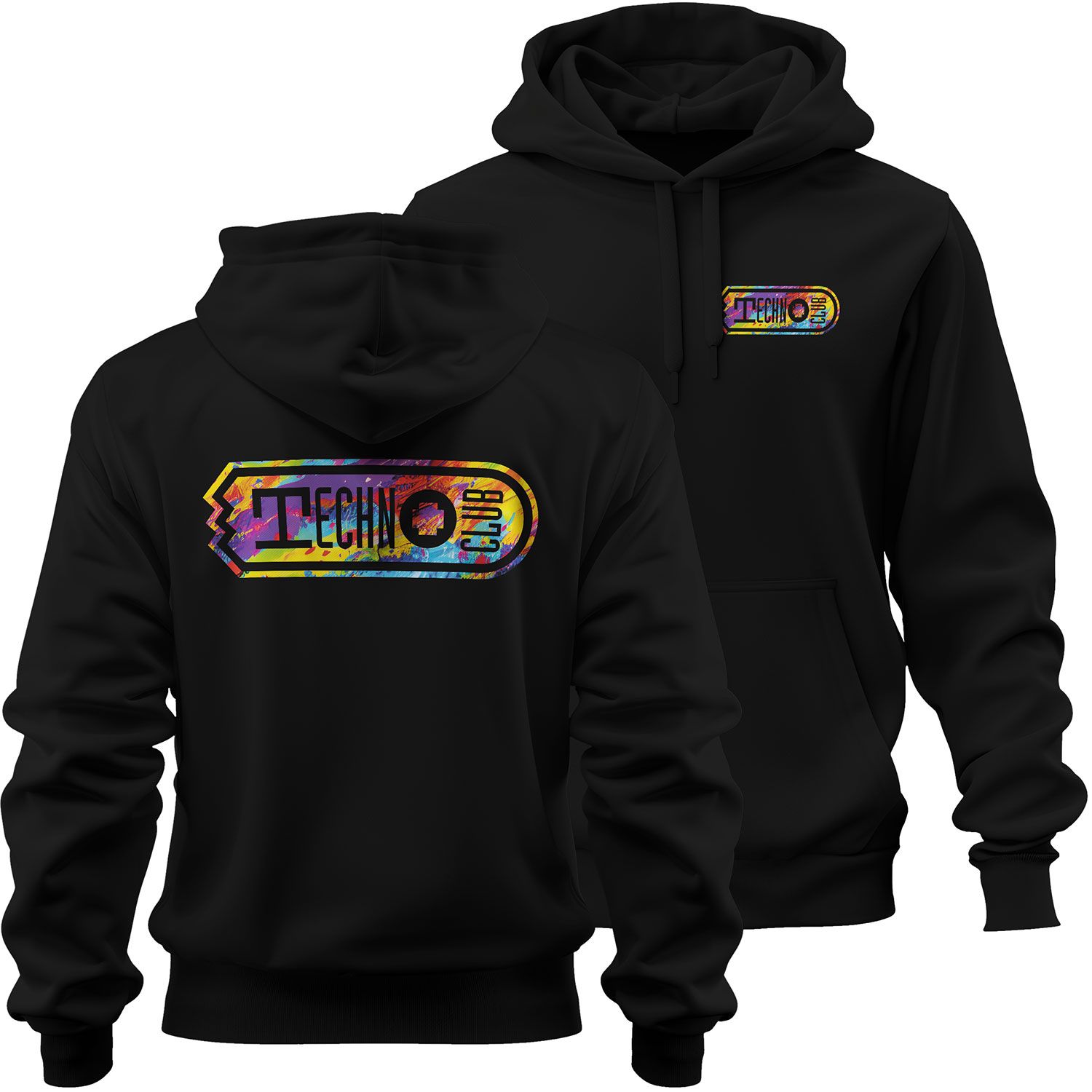 Technoclub "Colorful Explosion" Premium-Hoodie | Front- & Backprint (Unisex)
