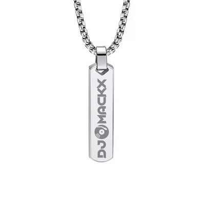Halskette mit lasergraviertem DJ Mackx Pendent aus Edelstahl (Barrenform / Anhänger hochpoliert)