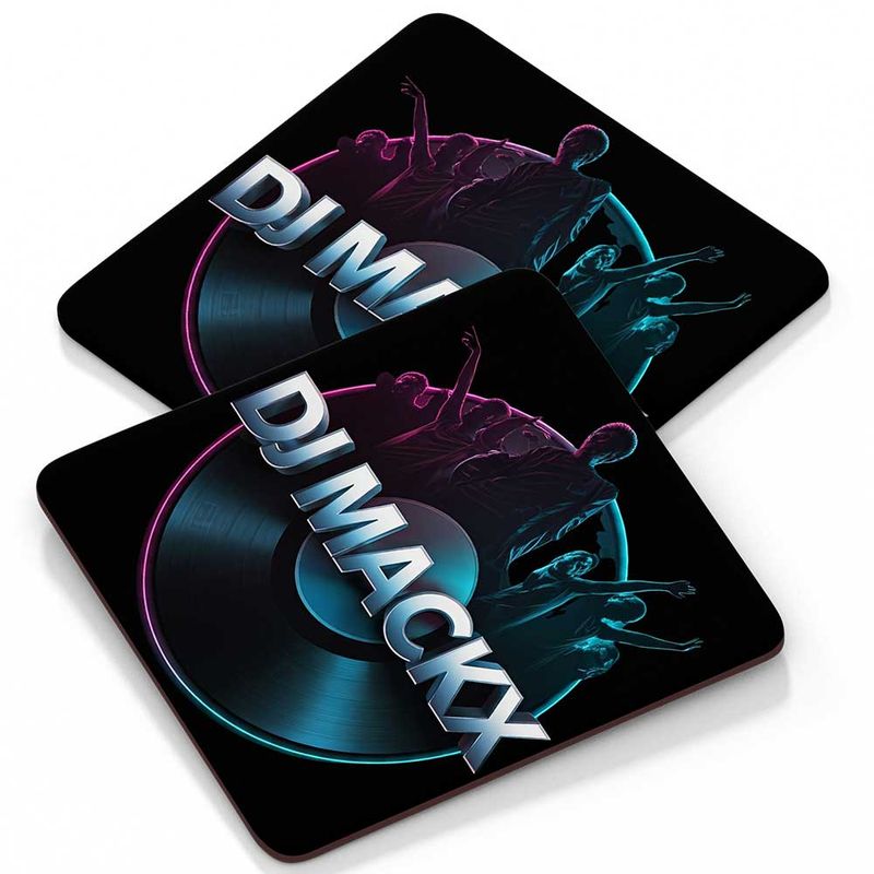 DJ Mackx Getränke-Untersetzer aus Hartfaser | Round-Logo