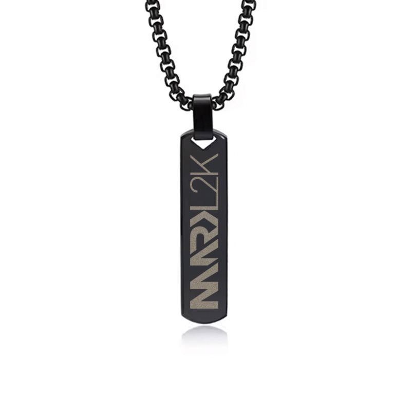 Halskette mit lasergraviertem Mark L2K Pendent aus Edelstahl (Barrenform / Anhänger hochpoliert)