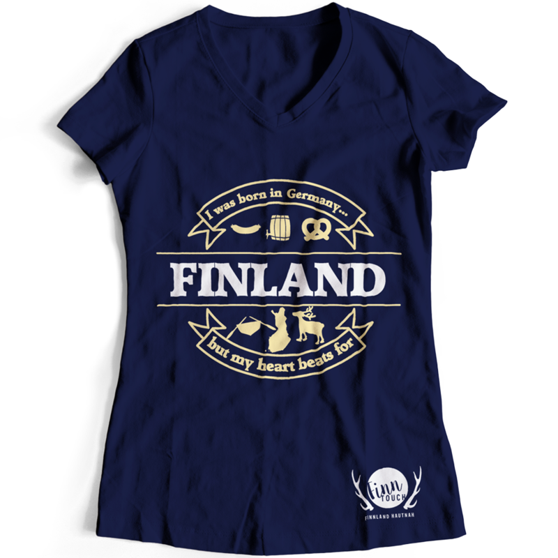 Girlieshirt "I was born in Germany, but my heart beats for Finland"