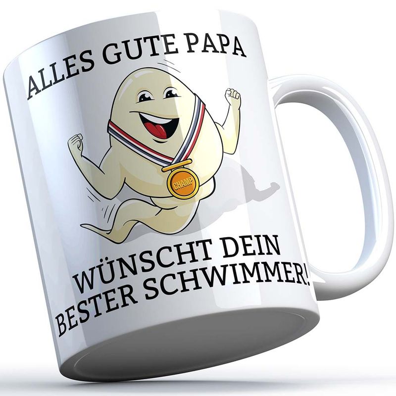 "Alles Gute Papa wünscht dein bester Schwimmer" Spermium Tasse (Weißer Henkel)