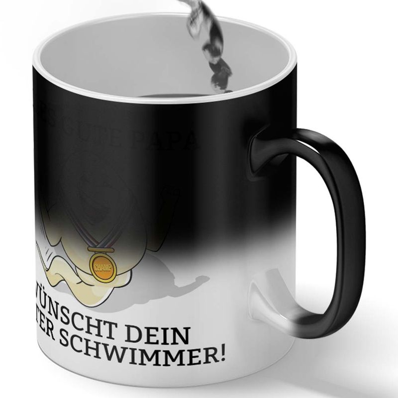 "Alles Gute Papa wünscht dein bester Schwimmer" Spermium Tasse (Zaubertasse mit Farbwechseleffekt)