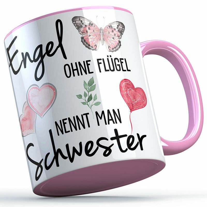 "Engel ohne Flügel nennt man Schwester" Tasse lustige Sprüchetasse (5 Varianten)
