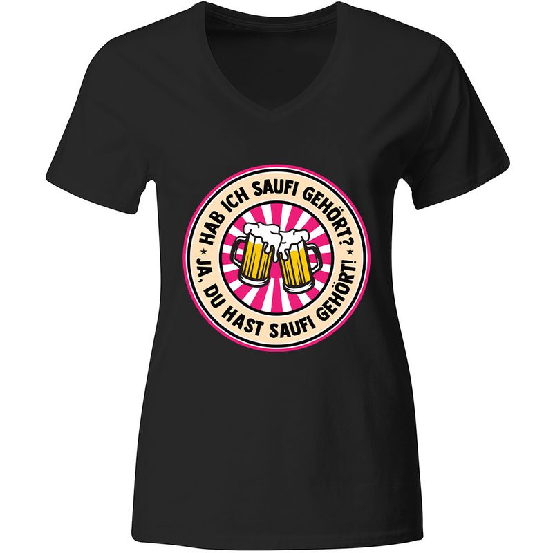 "Hab ich Saufi gehört? Ja du hast Saufi gehört!" T-Shirt Biergläser Edition (Damen, verschiedene Farben)