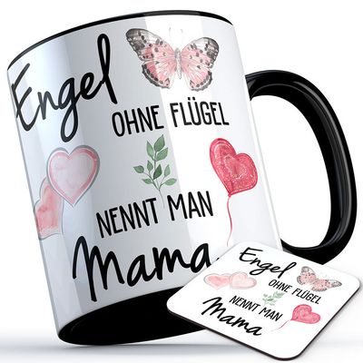 "Engel ohne Flügel nennt man Mama" Tasse inkl. passendem Untersetzer (5 Varianten)