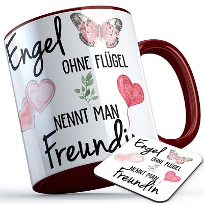 "Engel ohne Flügel nennt man Freundin" Tasse inkl. passendem Untersetzer (5 Varianten)