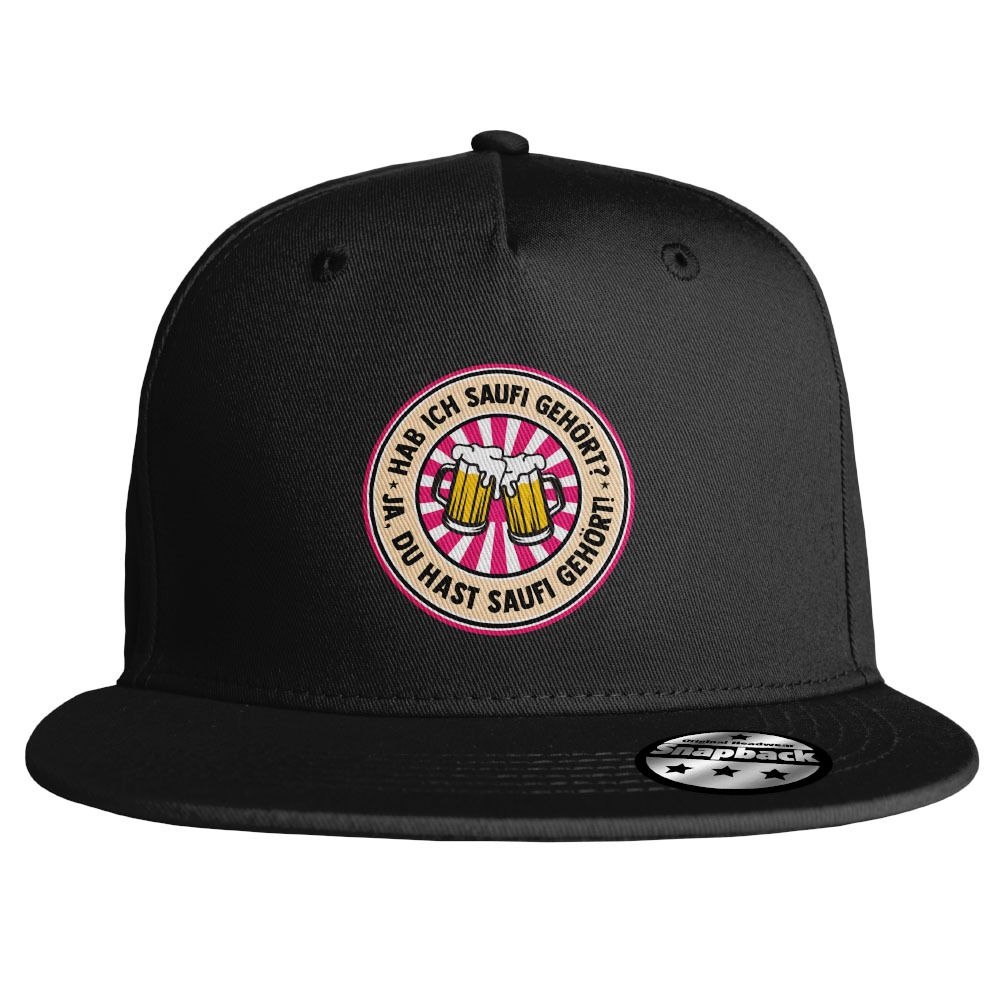 "Hab ich Saufi gehört? Ja, du hast Saufi gehört" Snapback (8 Varianten) Bierglas-Edition