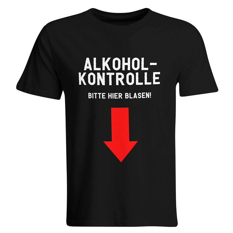 Alkoholkontrolle – Bitte hier blasen T-Shirt (Herren, Rundhals Ausschnitt)