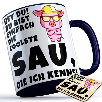 Hey du, du bist einfach die coolste Sau, die ich kenne! Tasse inkl. passendem Untersetzer lustige Sprüchetasse (5 Varianten) Hey du, du bist einfach die coolste Sau, die ich kenne! Tasse inkl. passendem Untersetzer lustige Sprüchetasse (5 Varianten)