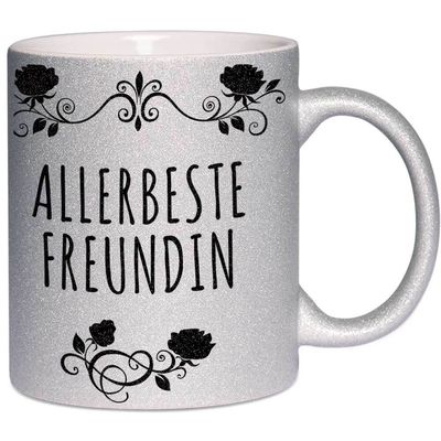 Allerbeste Freundin Tasse mit Glitzereffekt (Glitzertasse)