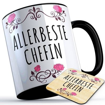 Allerbeste Chefin Tasse inkl. passendem Untersetzer lustige Sprüchetasse (5 Varianten)