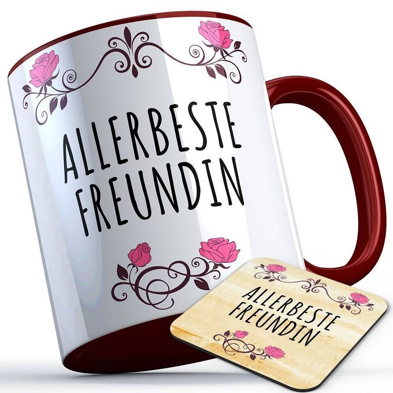 Allerbeste Freundin Tasse inkl. passendem Untersetzer süße Sprüchetasse (5 Varianten)