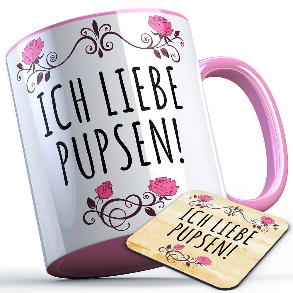 Ich liebe pupsen Tasse inkl. passendem Untersetzer lustige Sprüchetasse (5 Varianten)