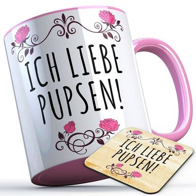 Ich liebe pupsen Tasse inkl. passendem Untersetzer lustige Sprüchetasse (5 Varianten)