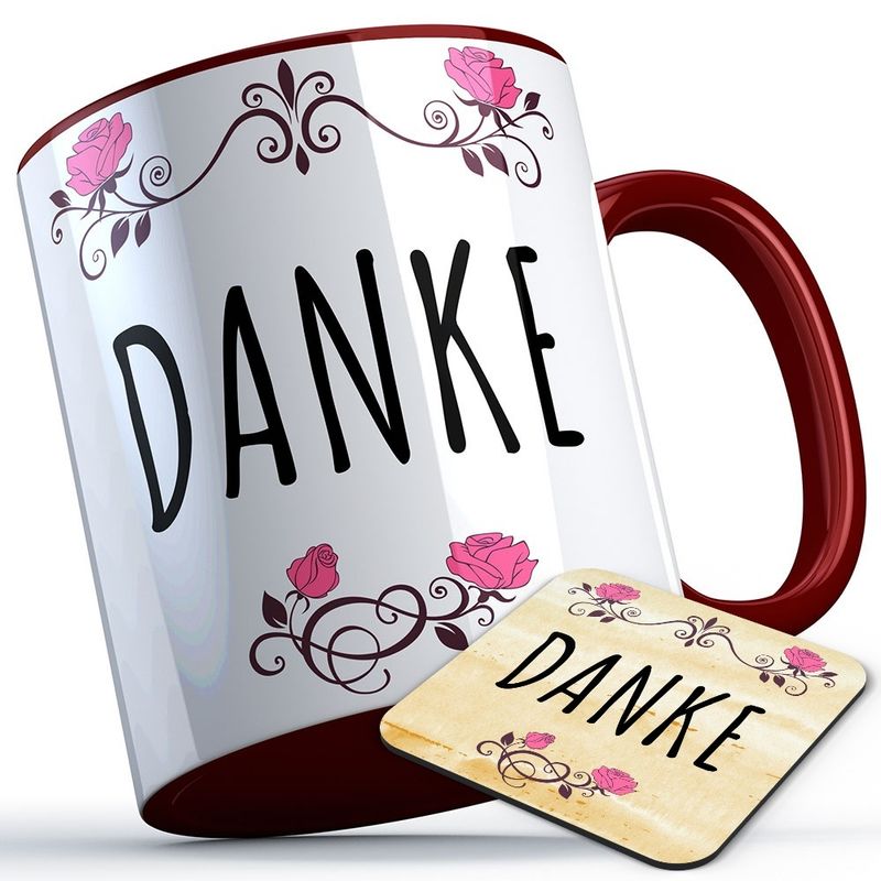 Danke Tasse inkl. passendem Untersetzer Sprüchetasse Freunde Dankbarkeit Hilfe Einsatz (5 Varianten)