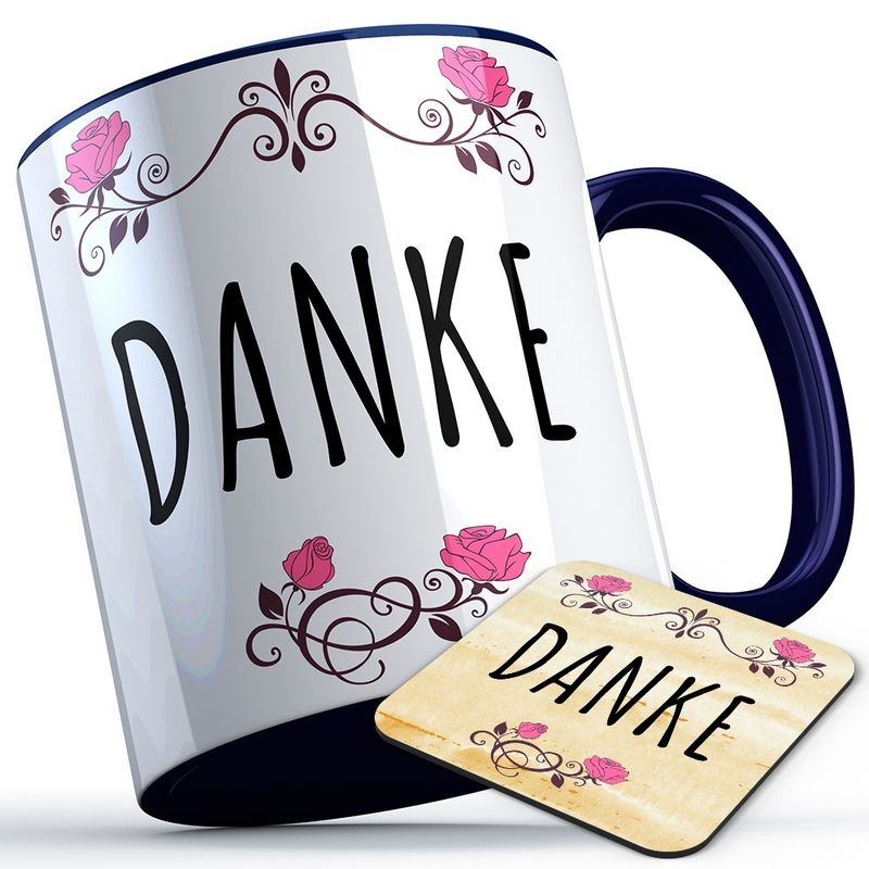 Danke Tasse inkl. passendem Untersetzer Sprüchetasse Freunde Dankbarkeit Hilfe Einsatz (5 Varianten)