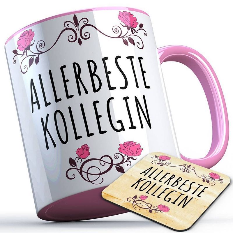 Allerbeste Kollegin Tasse inkl. passendem Untersetzer lustige Sprüchetasse (5 Varianten)
