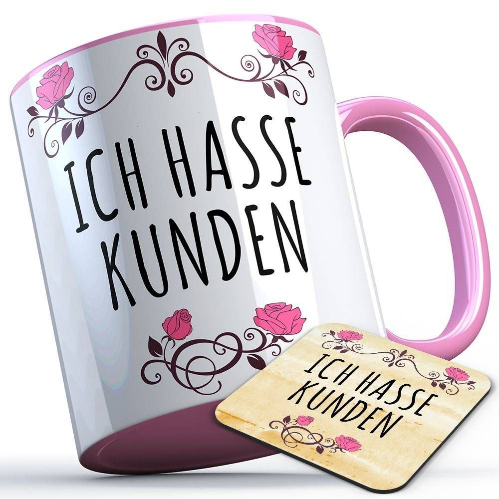 Ich hasse Kunden Tasse inkl. passendem Untersetzer lustige Sprüchetasse (5 Varianten)