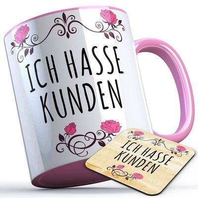 Ich hasse Kunden Tasse inkl. passendem Untersetzer lustige Sprüchetasse (5 Varianten)