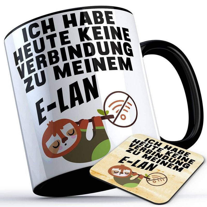 Ich habe heute keine Verbindung zu meinem E-LAN Tasse inkl. passendem Untersetzer lustige Sprüchetasse mit Faultier (5 Varianten) Ich habe heute keine Verbindung zu meinem E-LAN Tasse inkl. passendem Untersetzer lustige Sprüchetasse mit Faultier (5 Varianten)
