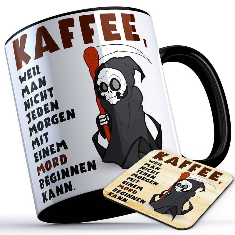 Kaffee, weil man nicht jeden Morgen mit einem Mord beginnen kann Tasse inkl. passendem Untersetzer lustige Sprüchetasse (5 Varianten) Kaffee, weil man nicht jeden Morgen mit einem Mord beginnen kann Tasse inkl. passendem Untersetzer lustige Sprüchetasse (5 Varianten)