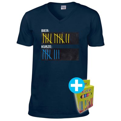 T-Shirt Strichliste Bier & Kurze mit Kreide beschreibbar inkl. 12er-Pack Kreide (Herren, V-Neck, verschiedene Farben) T-Shirt Strichliste Bier & Kurze mit Kreide beschreibbar inkl. 12er-Pack Kreide (Herren, V-Neck, verschiedene Farben)