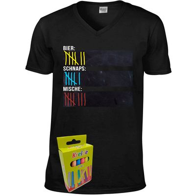 T-Shirt Strichliste Bier, Schnaps & Mische mit Kreide beschreibbar inkl. 12er-Pack Kreide (Herren, V-Neck, verschiedene Farben) T-Shirt Strichliste Bier, Schnaps & Mische mit Kreide beschreibbar inkl. 12er-Pack Kreide (Herren, V-Neck, verschiedene Farben)
