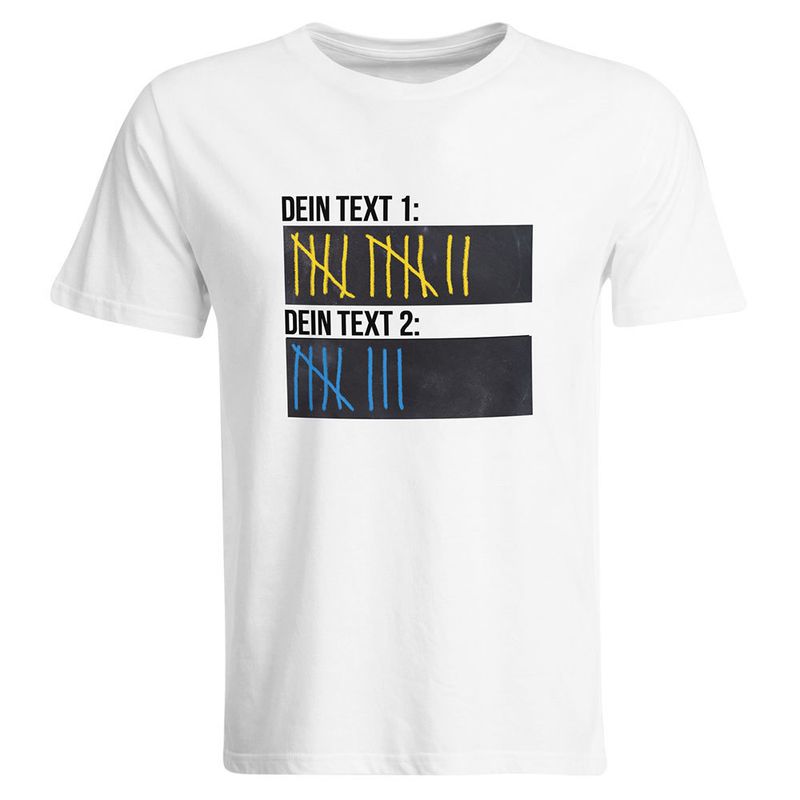 T-Shirt Strichliste mit Wunschtext, Tafeln mit Kreide beschreibbar inkl. 12er-Pack Kreide (Verschiedene Ausführungen)