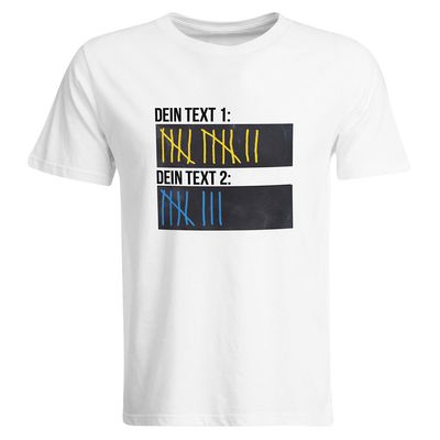 T-Shirt Strichliste mit Wunschtext, Tafeln mit Kreide beschreibbar inkl. 12er-Pack Kreide (Verschiedene Ausführungen)