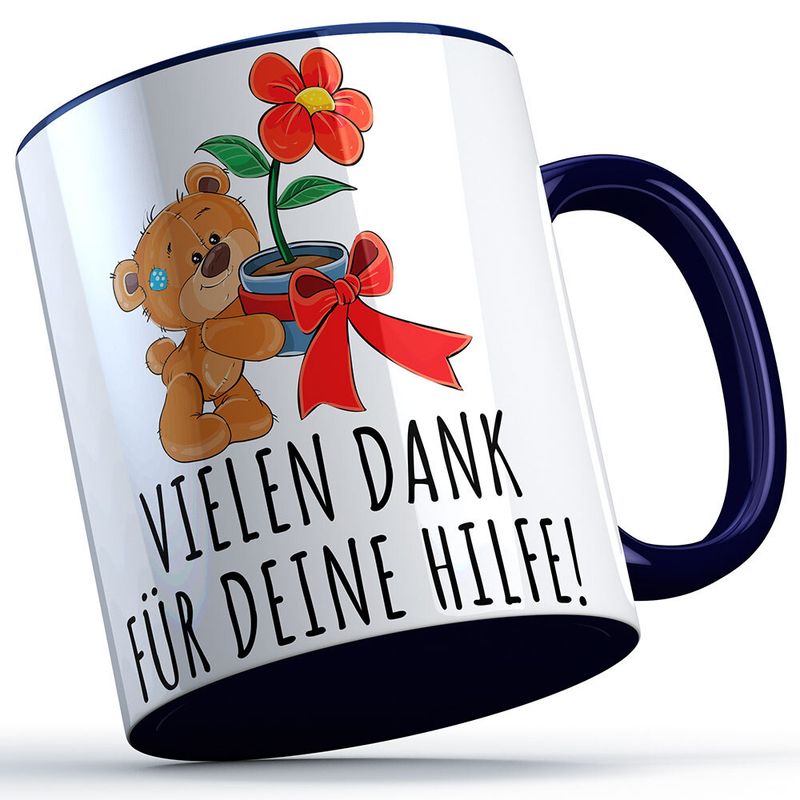 Vielen Dank für deine Hilfe Tasse (Bär mit Blume) süße Sprüchetasse (5 Varianten)