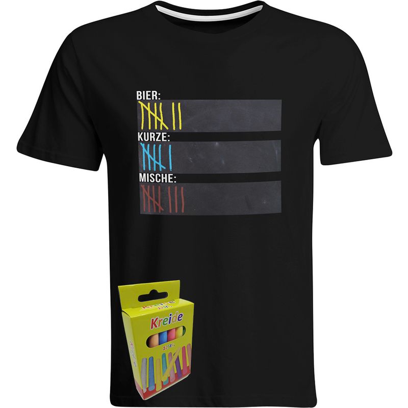 T-Shirt Strichliste Bier, Kurze & Mische mit Kreide beschreibbar inkl. 12er-Pack Kreide (Herren, Rundhals, verschiedene Farben) T-Shirt Strichliste Bier, Kurze & Mische mit Kreide beschreibbar inkl. 12er-Pack Kreide (Herren, Rundhals, verschiedene Farben)