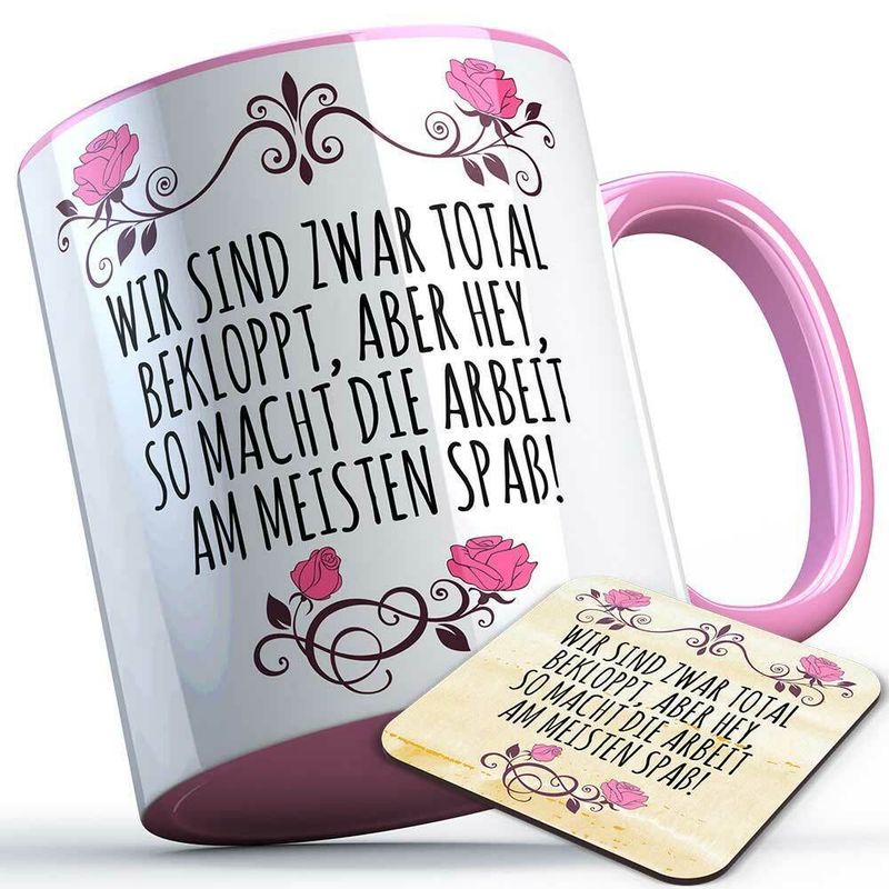 Wir sind zwar total bekloppt, aber hey, so macht Arbeit am meisten Spaß Tasse inkl. passendem Untersetzer lustige Sprüchetasse (5 Varianten) Wir sind zwar total bekloppt, aber hey, so macht Arbeit am meisten Spaß Tasse inkl. passendem Untersetzer lustige Sprüchetasse (5 Varianten)