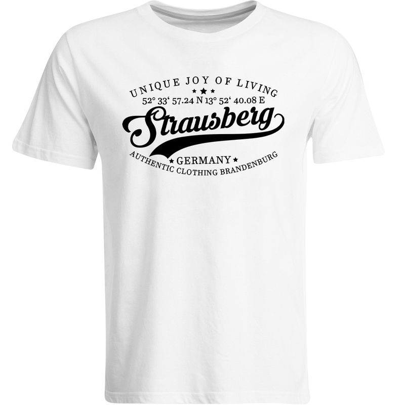 Strausberg T-Shirt mit GPS Koordinaten (Herren, Rundhals- oder V-Ausschnitt)