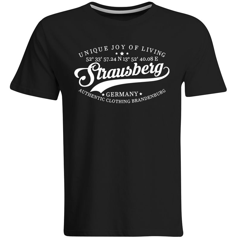 Strausberg T-Shirt mit GPS Koordinaten (Herren, Rundhals- oder V-Ausschnitt)