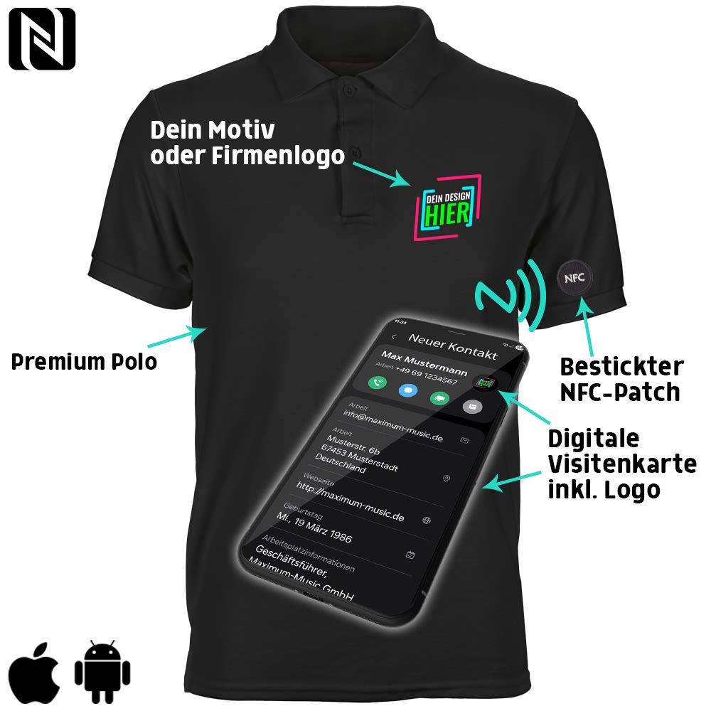 NFC-Poloshirt mit eigenem Firmenlogo und besticktem NFC-Chip (Digitale Visitenkarte) | Herren
