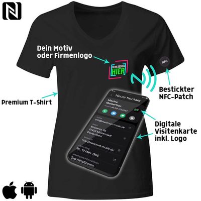 NFC T-Shirt mit eigenem Firmenlogo und besticktem NFC-Chip (Digitale Visitenkarte) | Damen