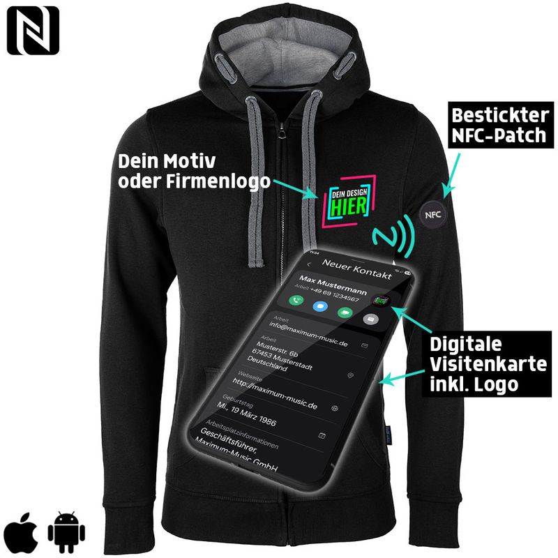 NFC Luxury-Jacket mit eigenem Firmenlogo und besticktem NFC-Chip (Digitale Visitenkarte) | Unisex