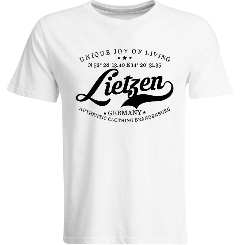 Lietzen T-Shirt mit GPS Koordinaten (Herren, Rundhals- oder V-Ausschnitt)
