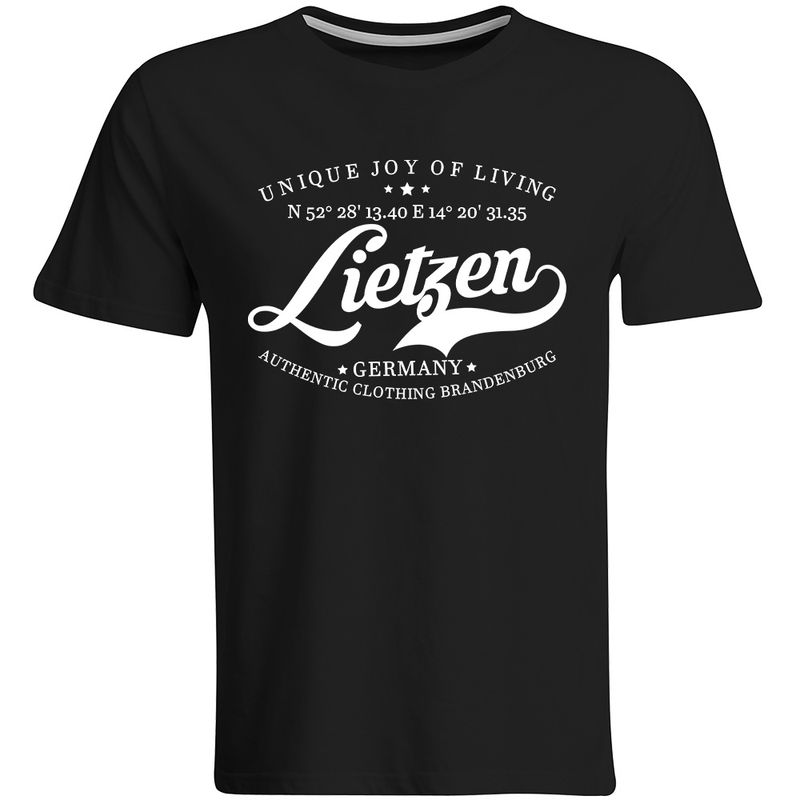 Lietzen T-Shirt mit GPS Koordinaten (Herren, Rundhals- oder V-Ausschnitt)
