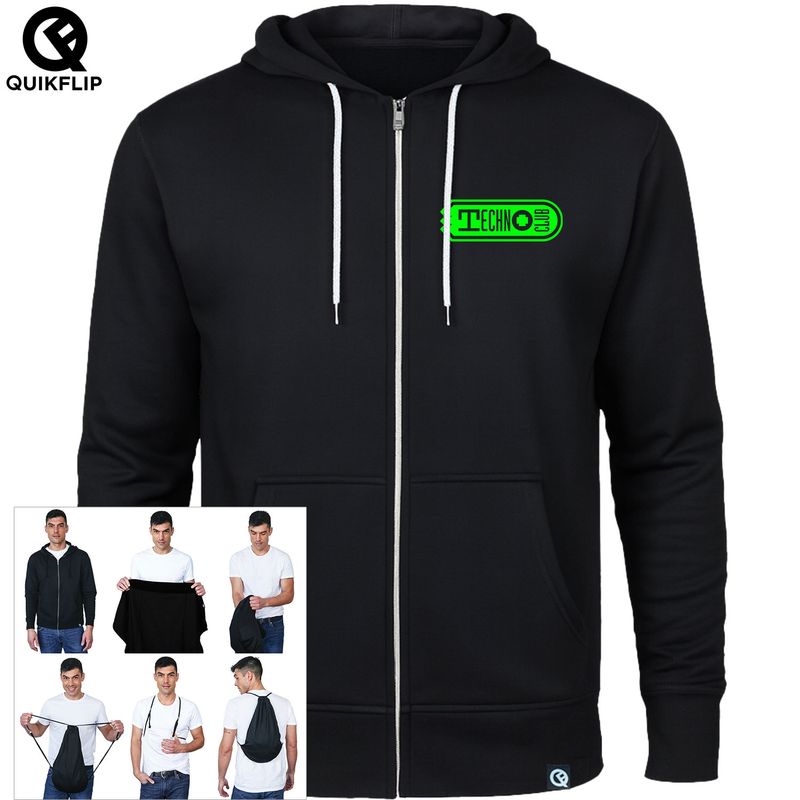 Quikflip© Technoclub Zip-Jacket mit integriertem Festival-Bag (Unisex)