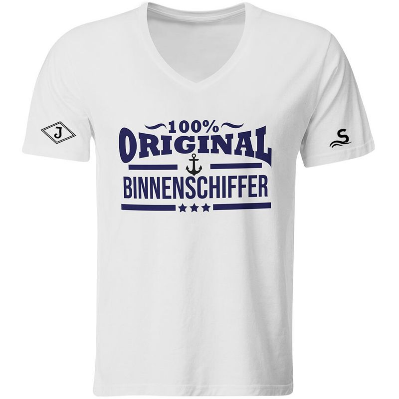 "100% original Binnenschiffer" T-Shirt (Motiv vorne / V-Neck)