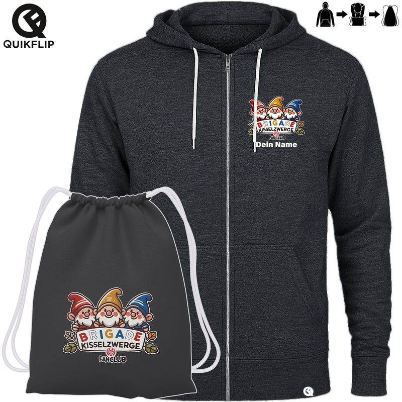 Brigade Kisselzwerge Zip-Hoodie, verwandelbar in Turnbeutel (Unisex) | by Quikflip©