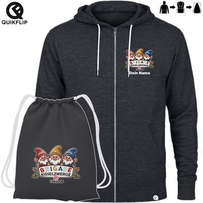 Brigade Kisselzwerge Zip-Hoodie, verwandelbar in Turnbeutel (Unisex) | by Quikflip©
