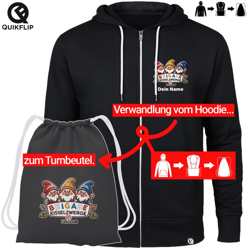 Quikflip© Brigade Kisselzwerge Reißverschlussjacke mit integriertem Turnbeutel (Unisex)