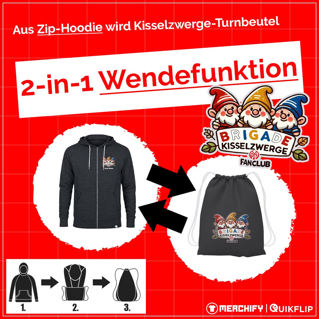 Brigade Kisselzwerge Zip-Hoodie, verwandelbar in Turnbeutel (Unisex) | by Quikflip©