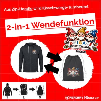 Brigade Kisselzwerge Zip-Hoodie, verwandelbar in Turnbeutel (Unisex) | by Quikflip©