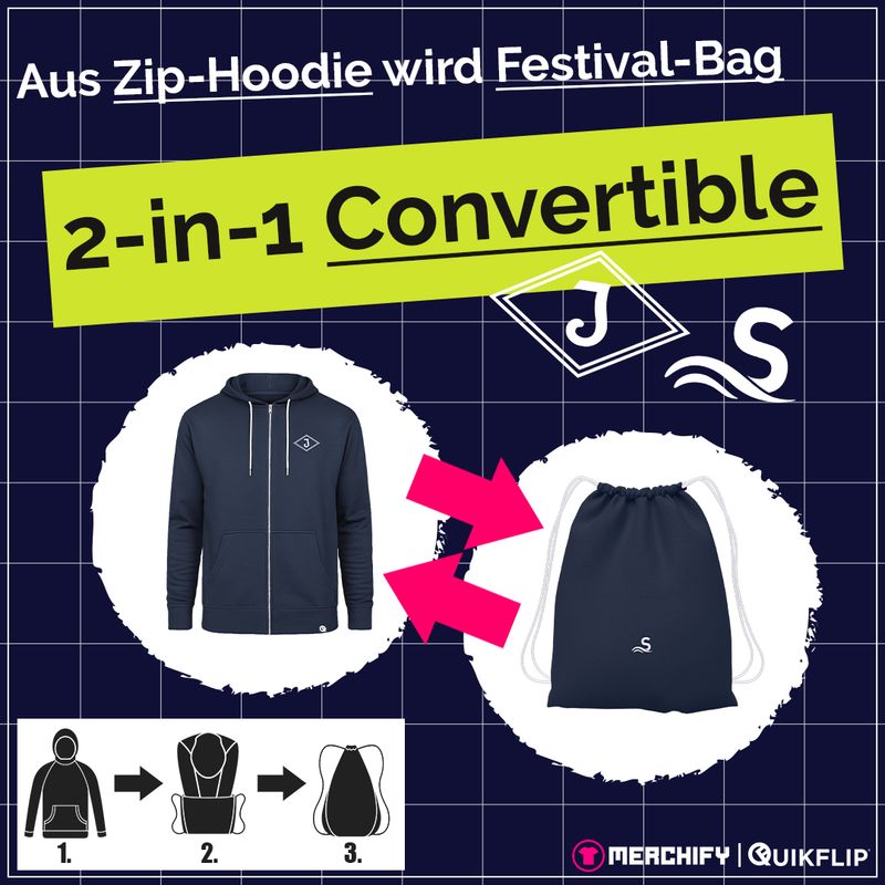 Reederei Jaegers Zip-Hoodie, verwandelbar in Festival-Bag (Unisex) | by Quikflip©