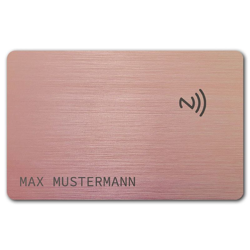 NFC-Visitenkarte mit Namensgravur (gebürsteter Edelstahl in Brushed Rosé)